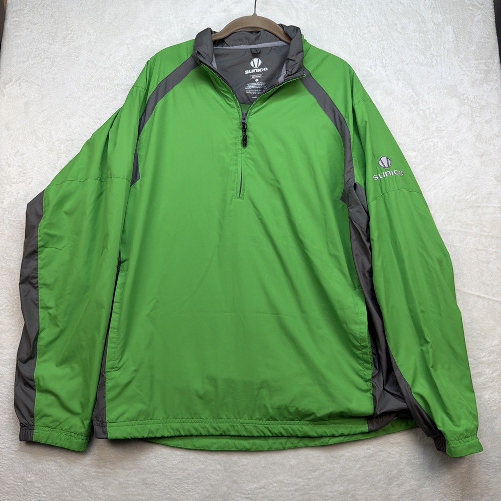 Sunice Golf 1/2 Zip Pullover Jacket Mens Large Green Gray Windbreaker